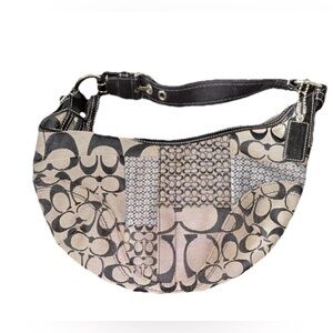 Coach Vintage Black Canvas Hobo Patchwork Shoulder Bag Silver Hardware Purse